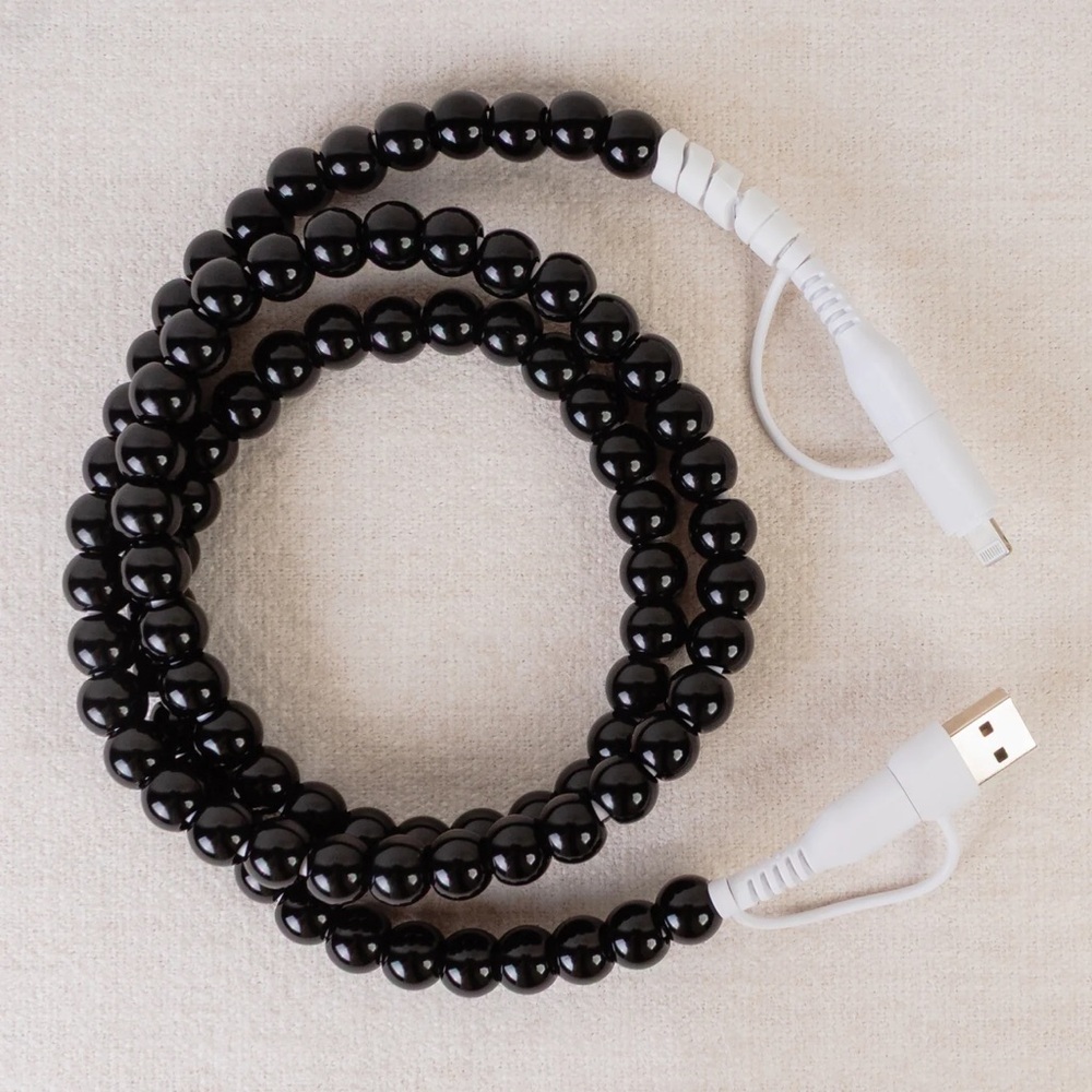 Black Beaded 4-1 USB Charging Cable - Compatible Electronics Accessory